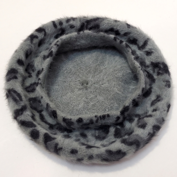 Angora Blend Grey Leopard Design Beret - Picture 2 of 5